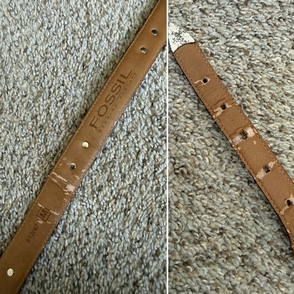 Vintage Fossil Brown Croc Embossed Leather Concho Belt Western Boho Sz M - Picture 3 of 4